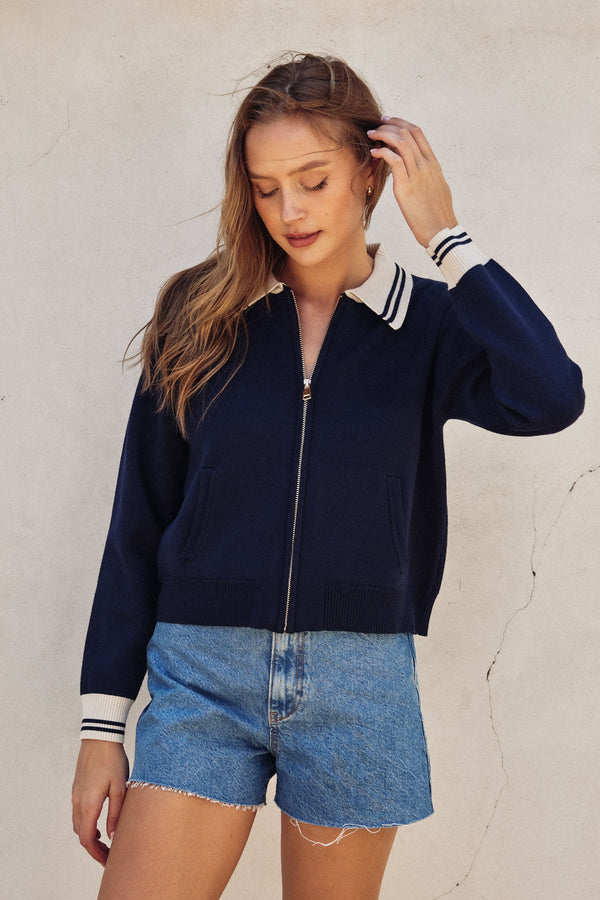 MG Vivian Vintage Cardigan Navy/Ivory