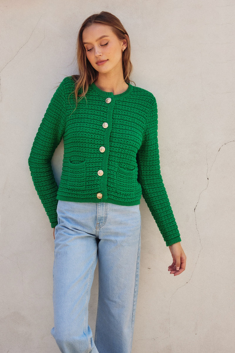 MG Belle Button Front Cardigan Fern