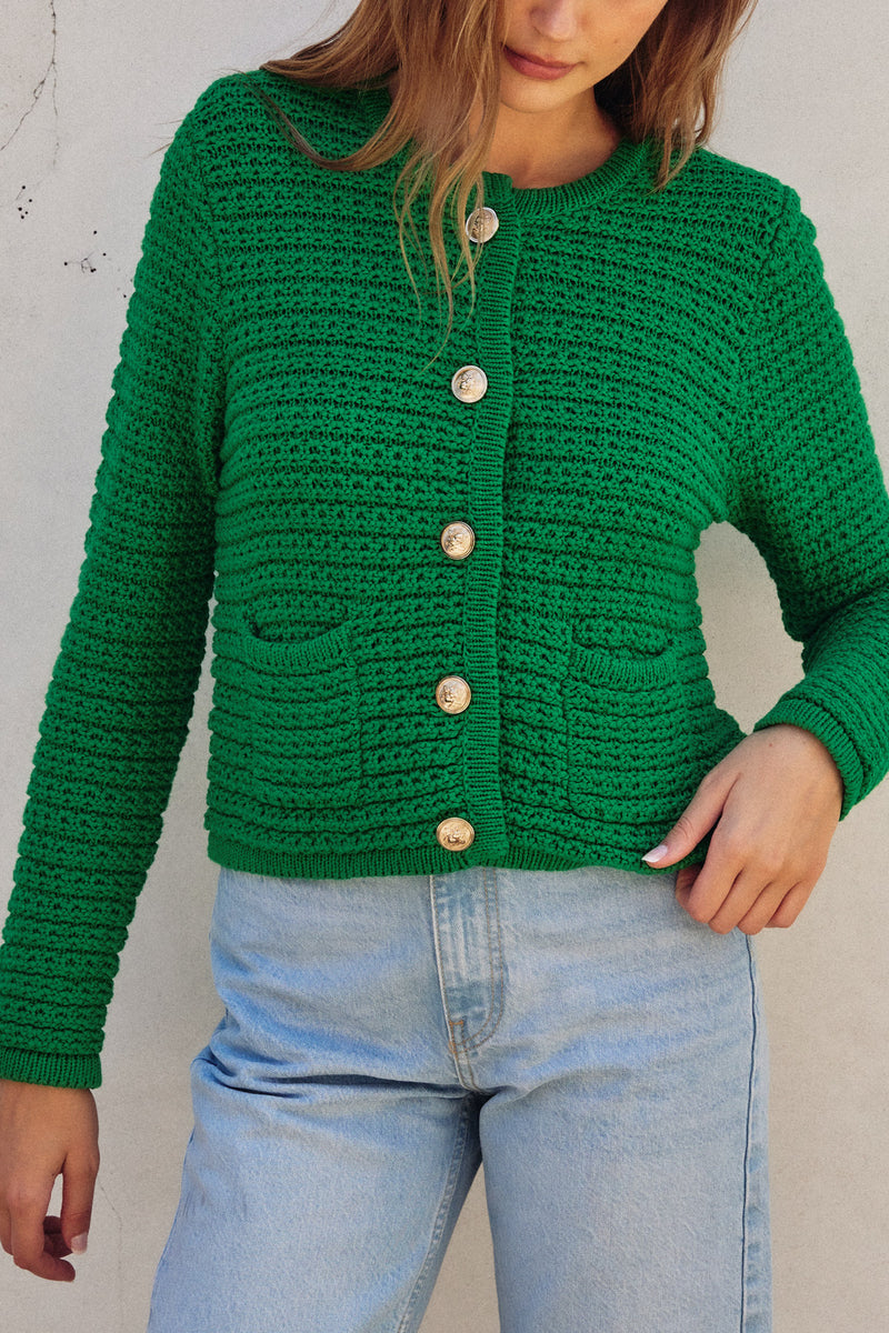 MG Belle Button Front Cardigan Fern