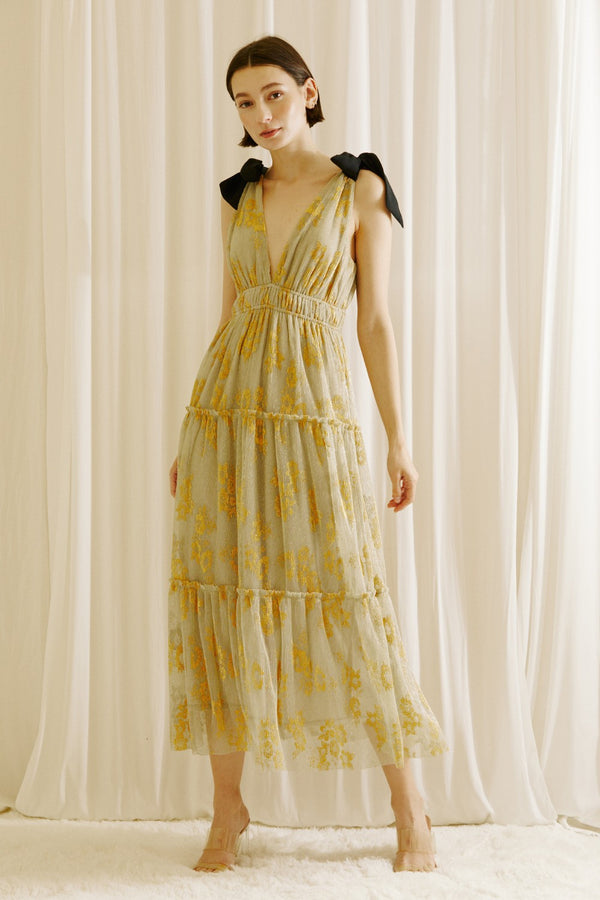 Floral & Glitter Midi Dress