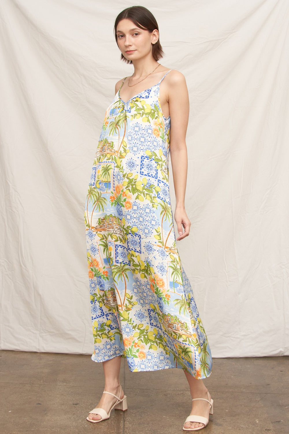 100 polyester maxi dresses WEEKEND COAST WOVEN MAXI DRESS l FLYING TOMATO OFF WHITE/BLUE / M