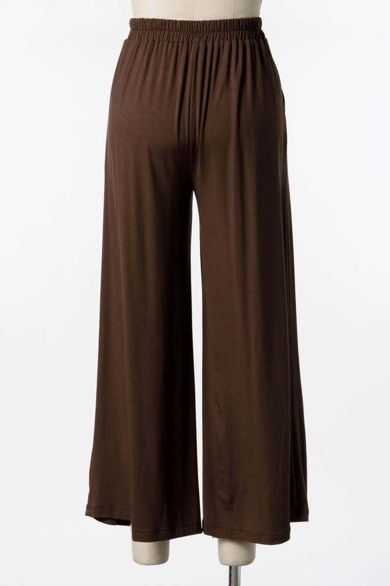 MG Rayon Modal Solid Wide Leg Two Tuck Detail Pants LT Brown