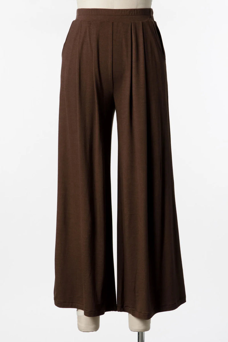 MG Rayon Modal Solid Wide Leg Two Tuck Detail Pants LT Brown