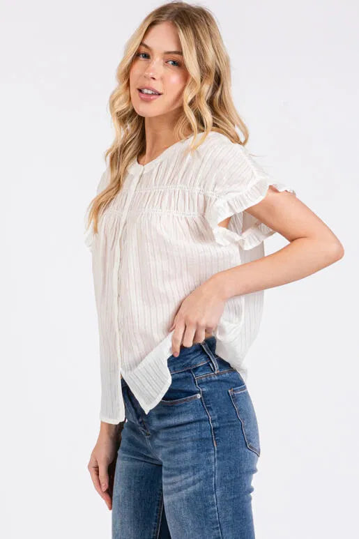 Delilah Ruffle Smock Blouse White
