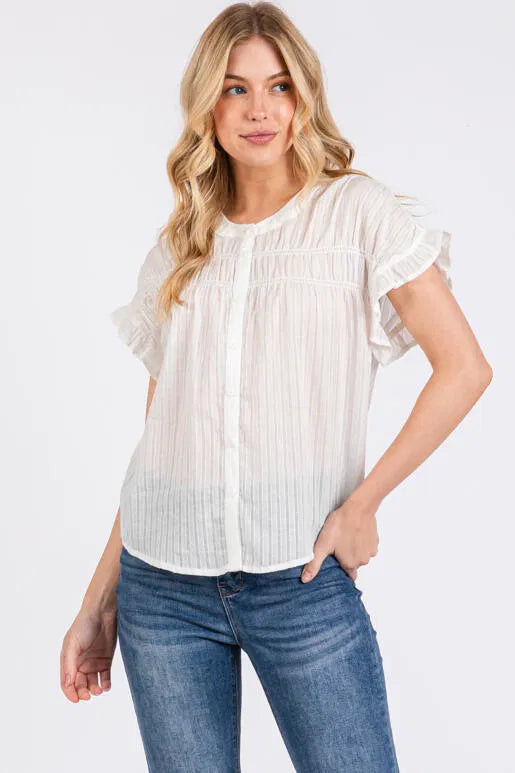 Delilah Ruffle Smock Blouse White