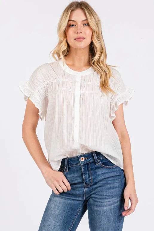 Delilah Ruffle Smock Blouse White