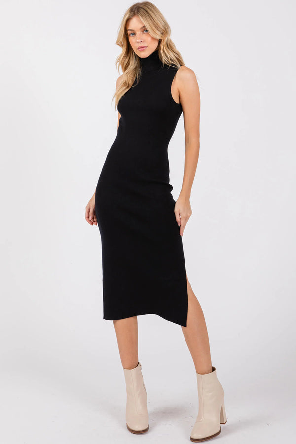 MG Turtle Neck Sweater Midi Dress BLACK