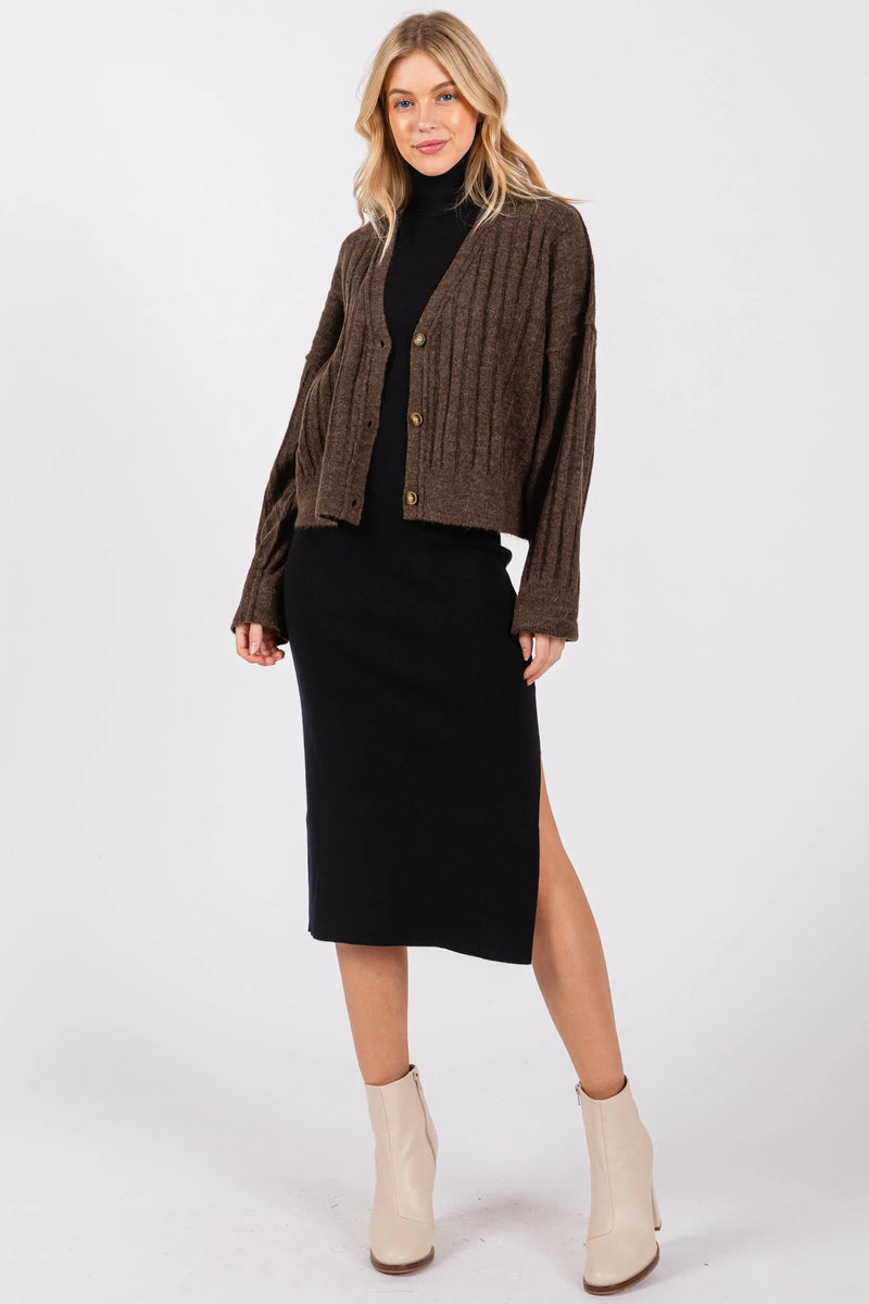 MG Turtle Neck Sweater Midi Dress BLACK