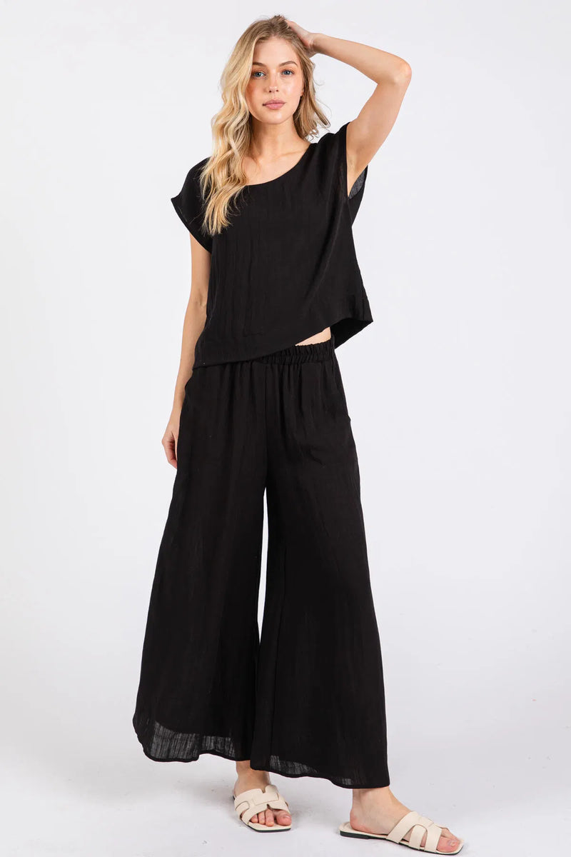 Brenda Woven Wide Leg Pant Black