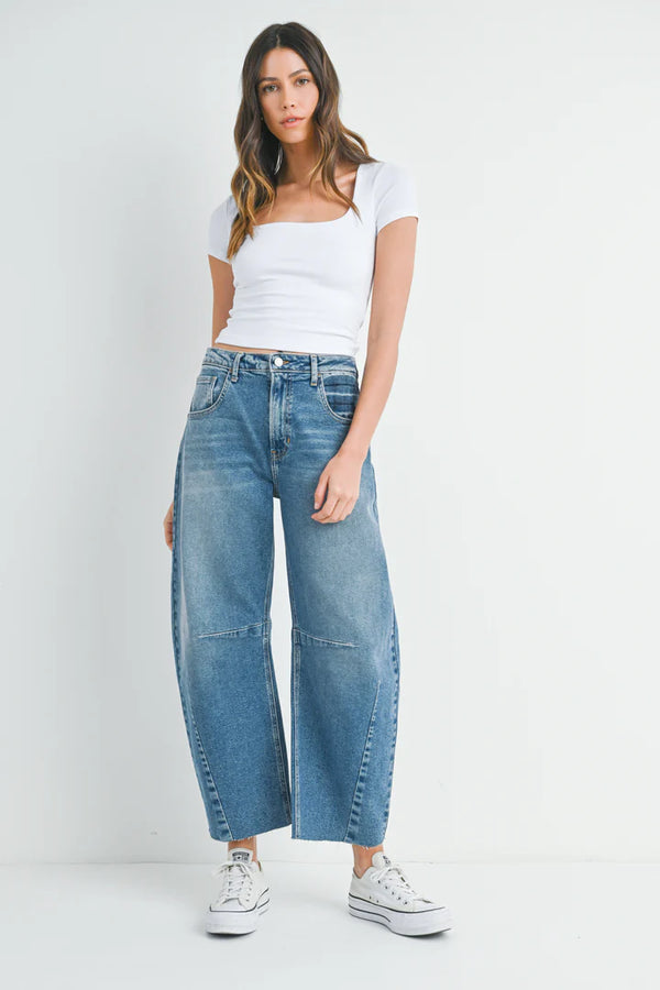 Seamed Barrel Jean Medium Denim