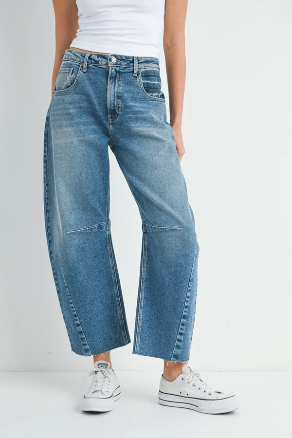 Seamed Barrel Jean Medium Denim