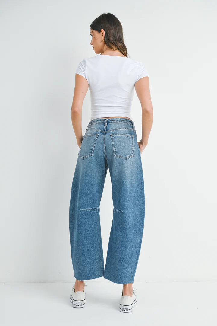 Seamed Barrel Jean Medium Denim