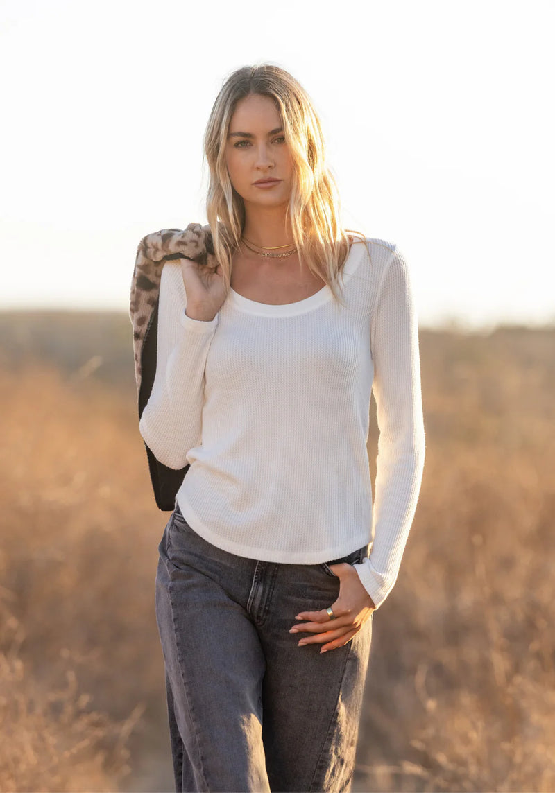 Brushed Waffle Scoop Neck Winter White