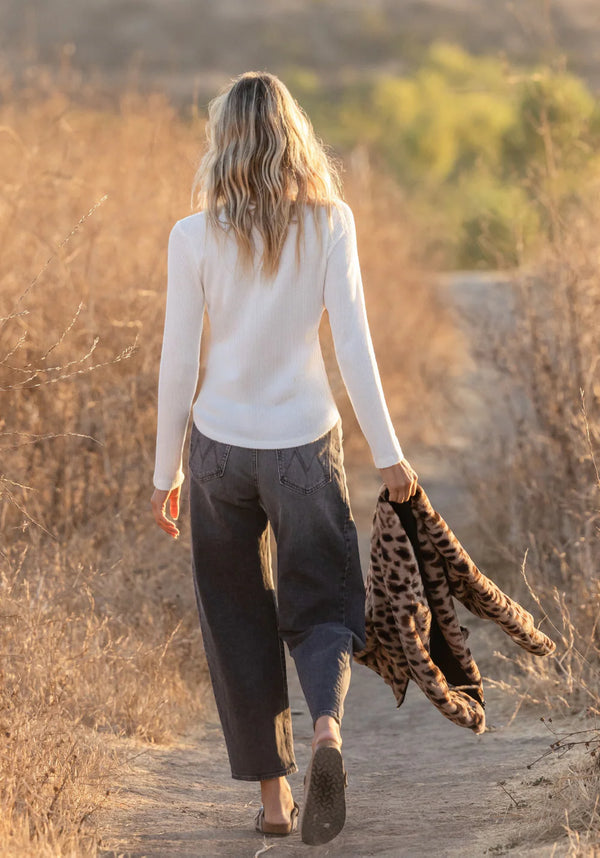 Brushed Waffle Scoop Neck Winter White
