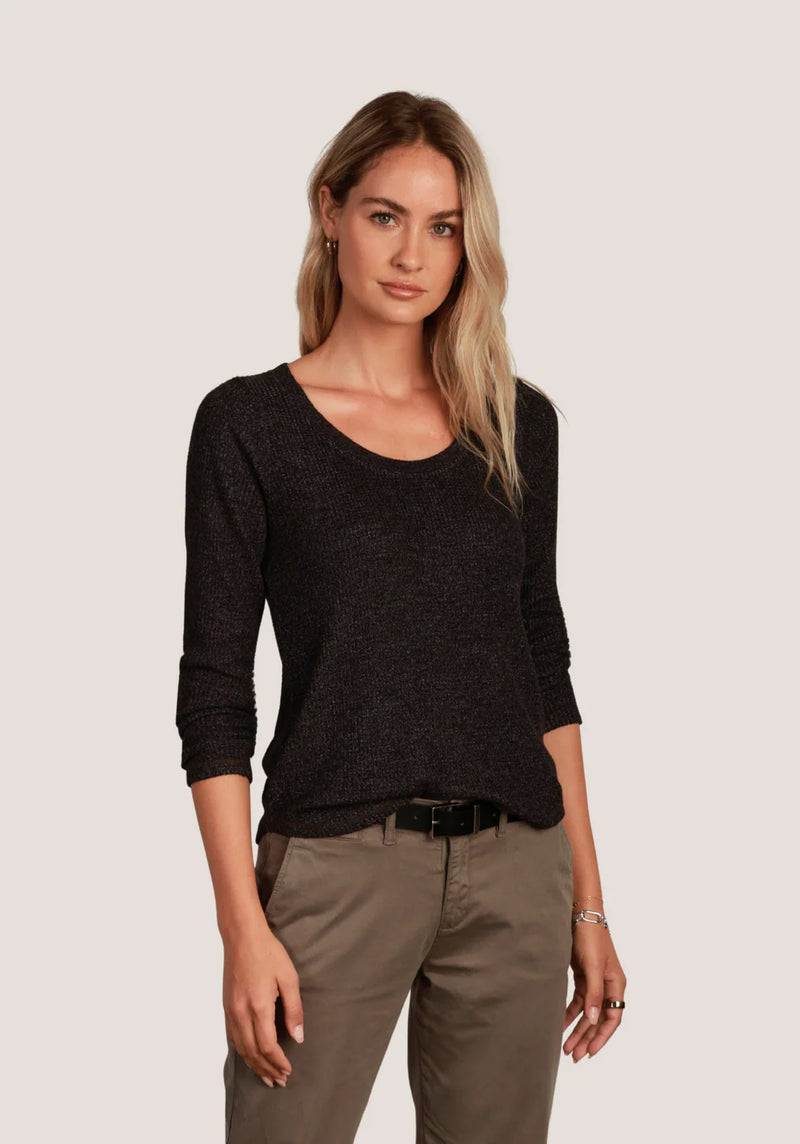 Brushed Waffle Scoop Neck Vintage Black