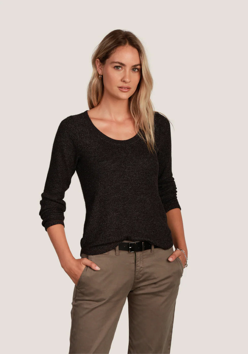 Brushed Waffle Scoop Neck Vintage Black
