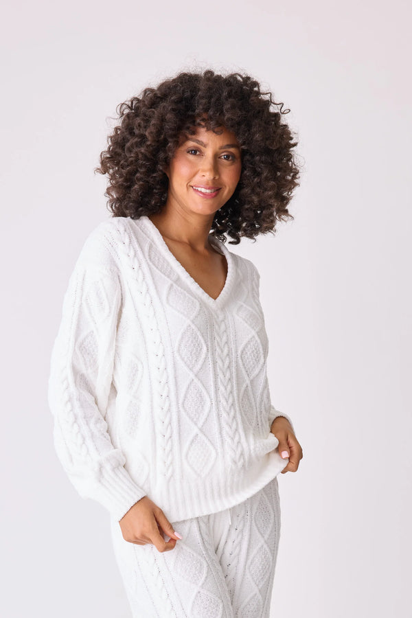 PJV L/S Top Cable Crew Lounge Ivory