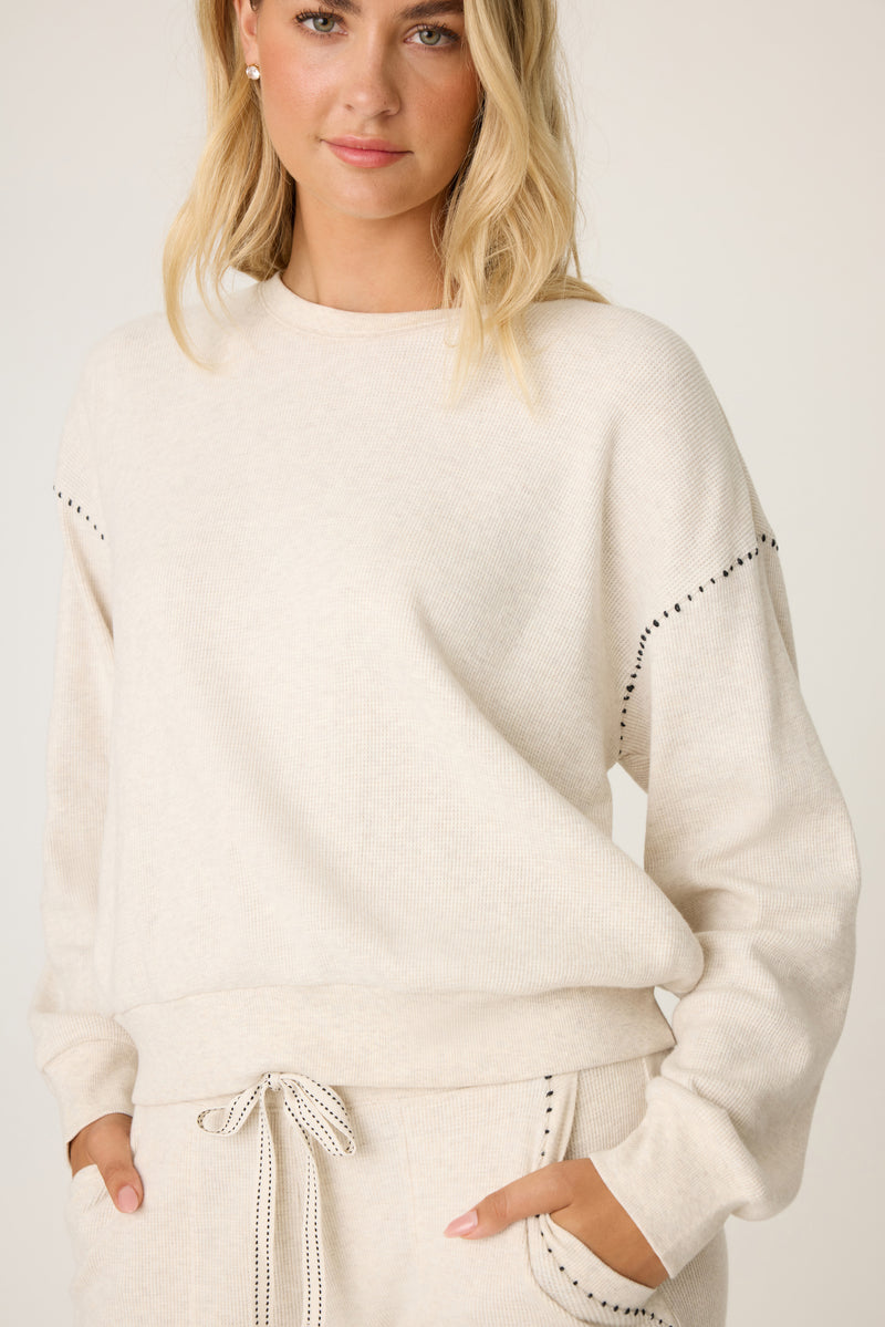 L/S Top Cross Stitch Light Oatmeal