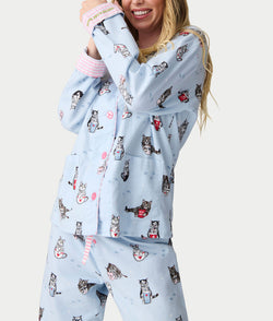 PJ Set Flannels Cats Blue Tint