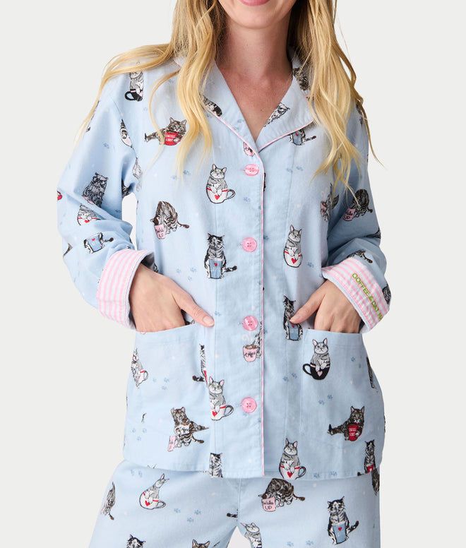 PJ Set Flannels Cats Blue Tint