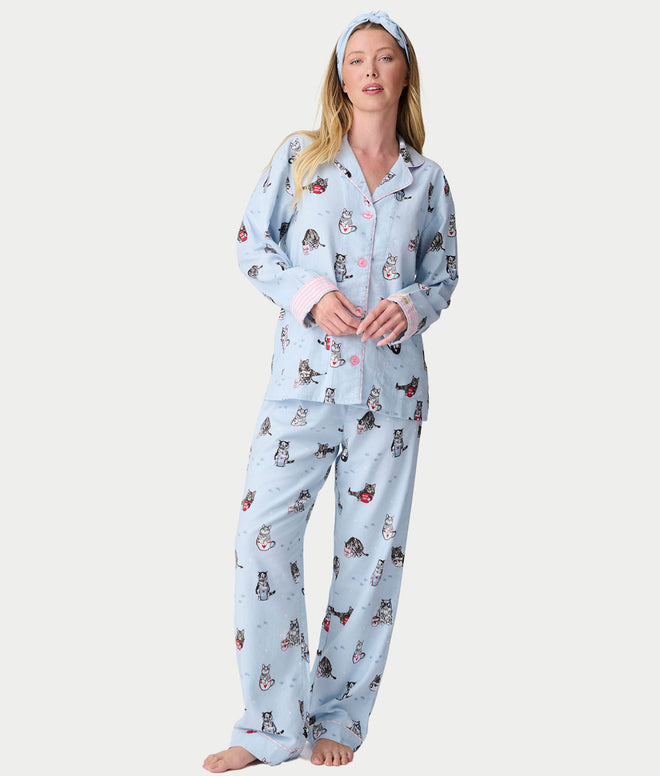 PJ Set Flannels Cats Blue Tint