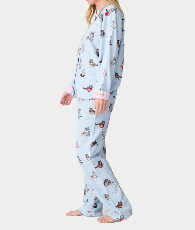 PJ Set Flannels Cats Blue Tint