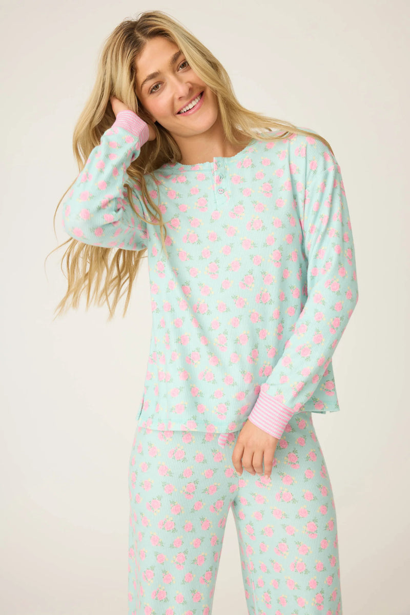 Long Sleeve Secret Garden Crew Floral Light Mint