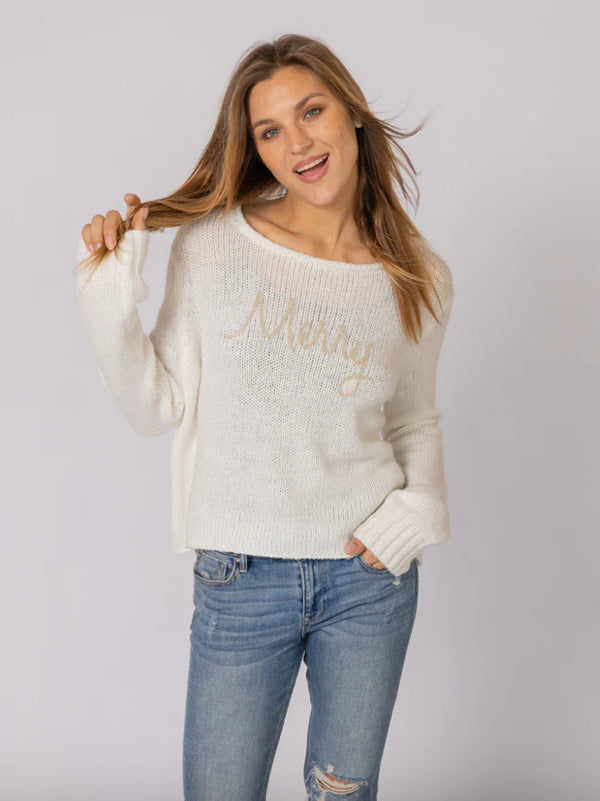 Merry Embroidered Crew Chunky