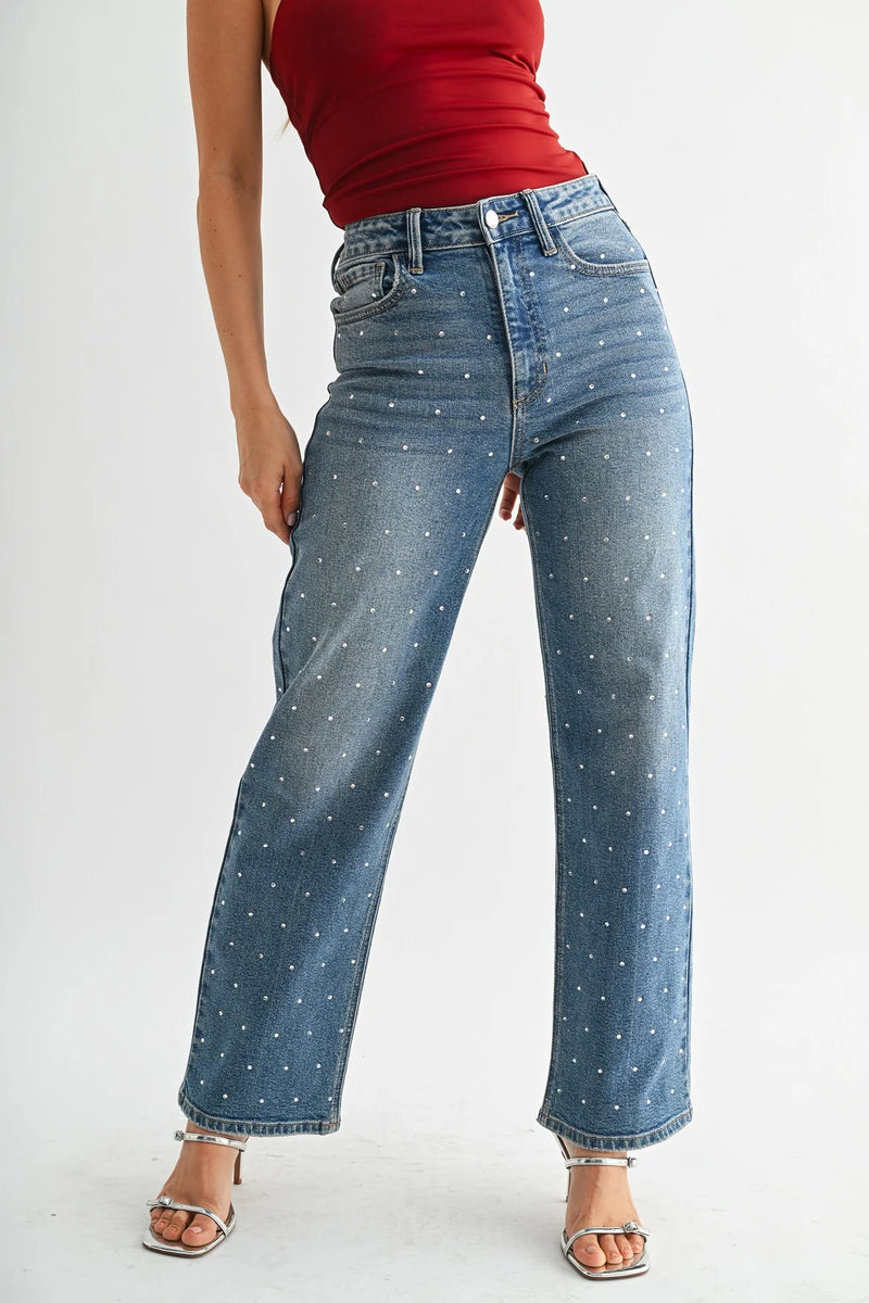 Vintage Straight Rhinestone Jean Rhinestone
