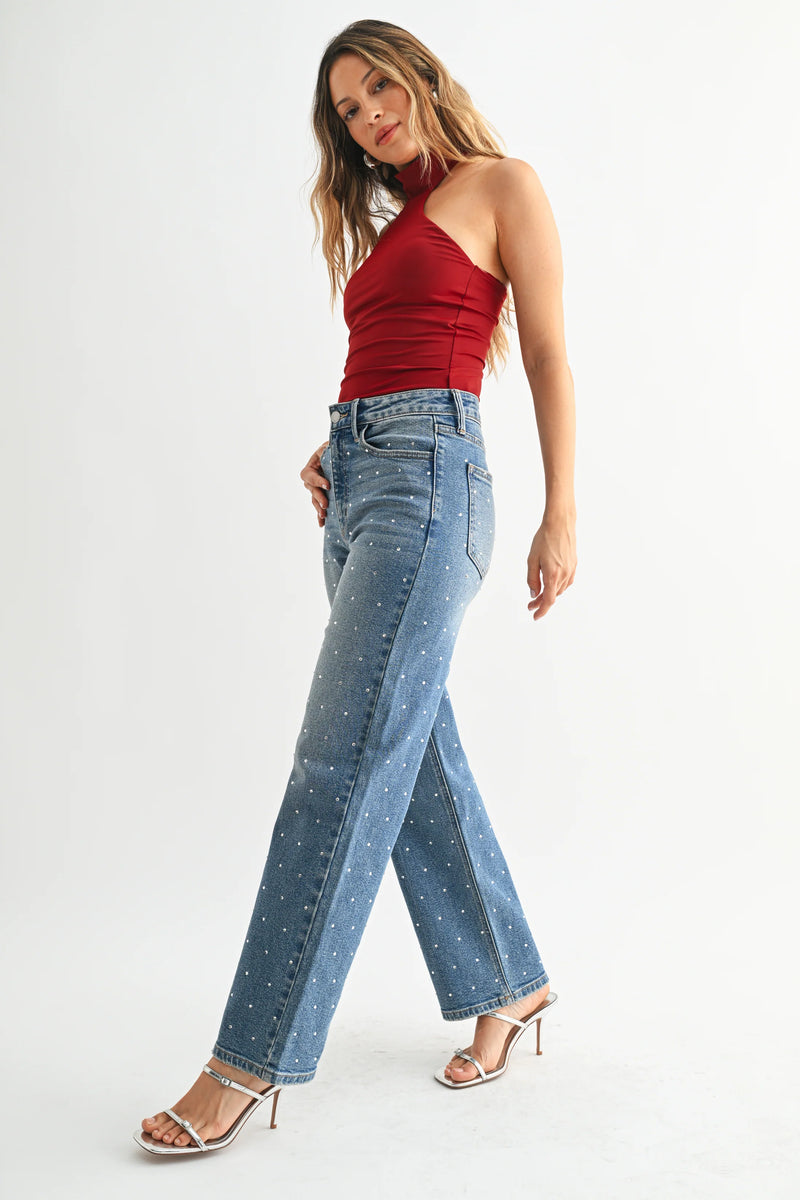 Vintage Straight Rhinestone Jean Rhinestone