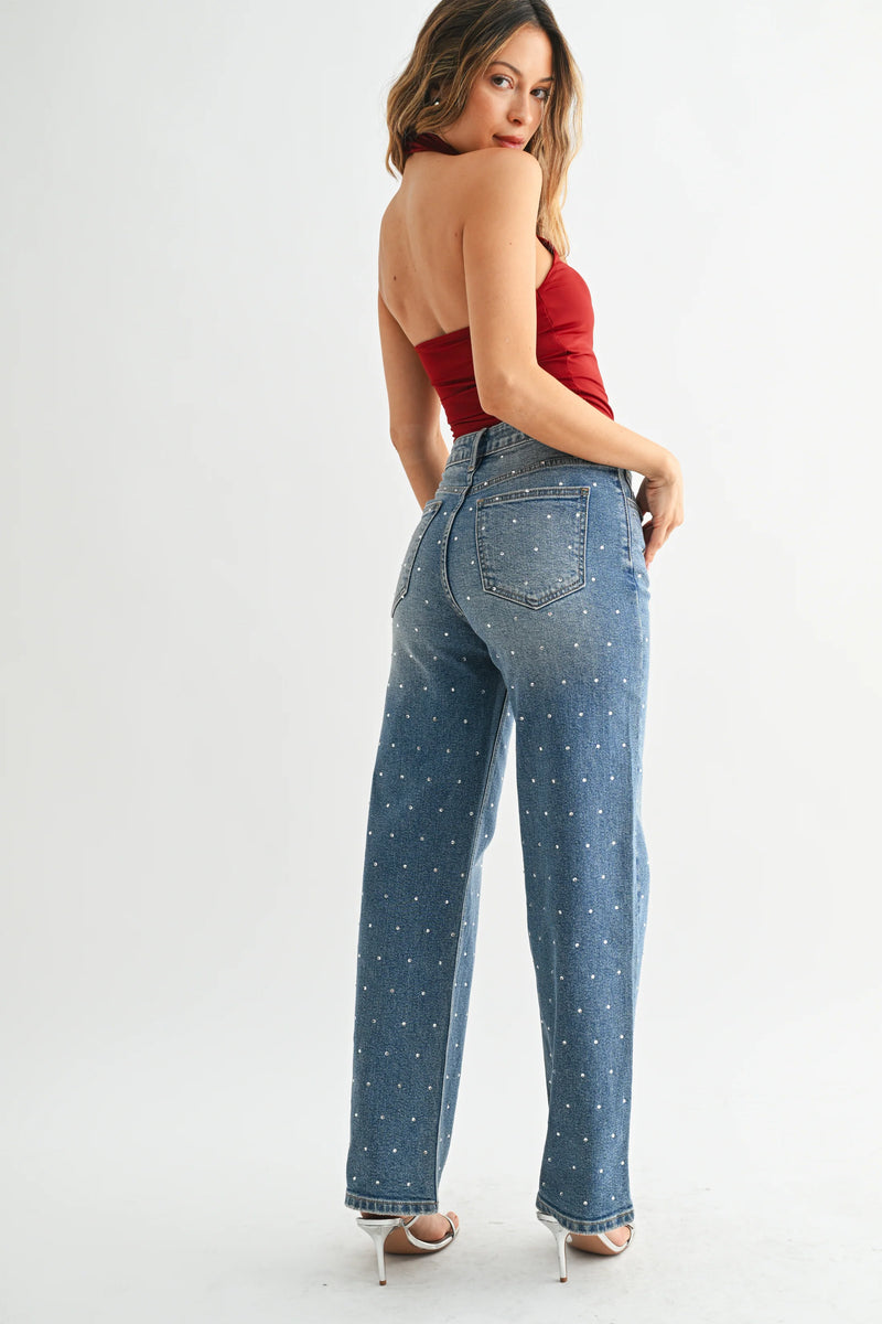 Vintage Straight Rhinestone Jean Rhinestone