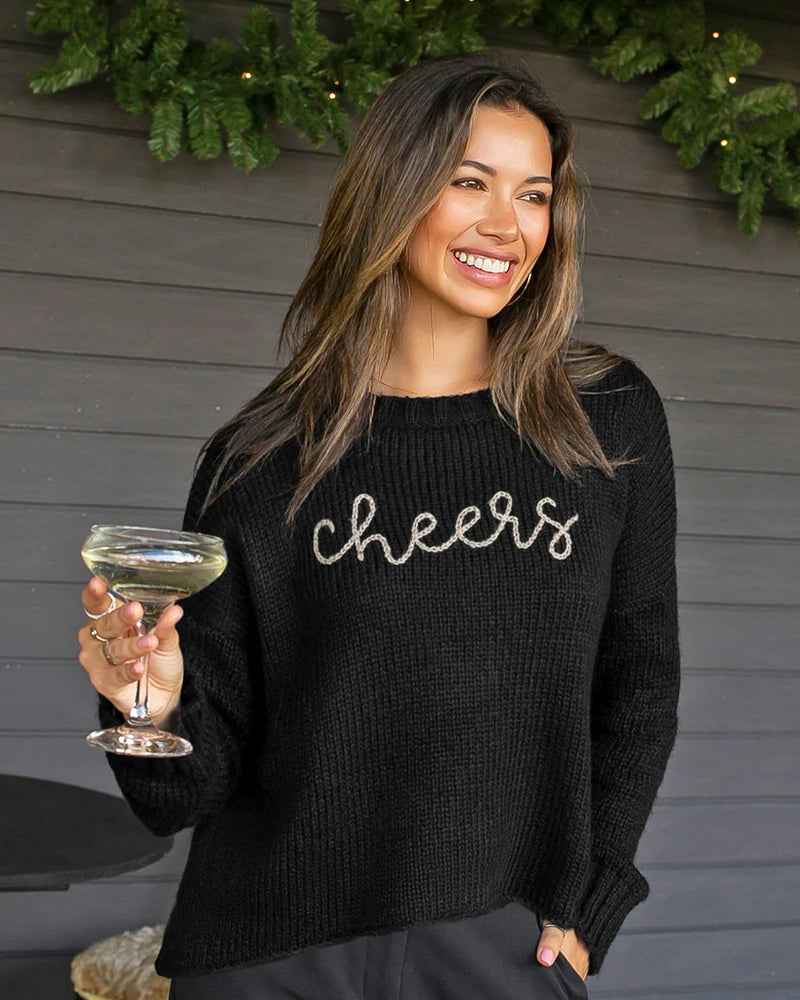 Cheers Cropped Embroidered Crew Chunky