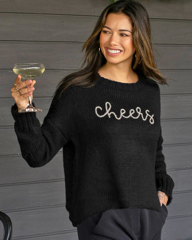 Cheers Cropped Embroidered Crew Chunky