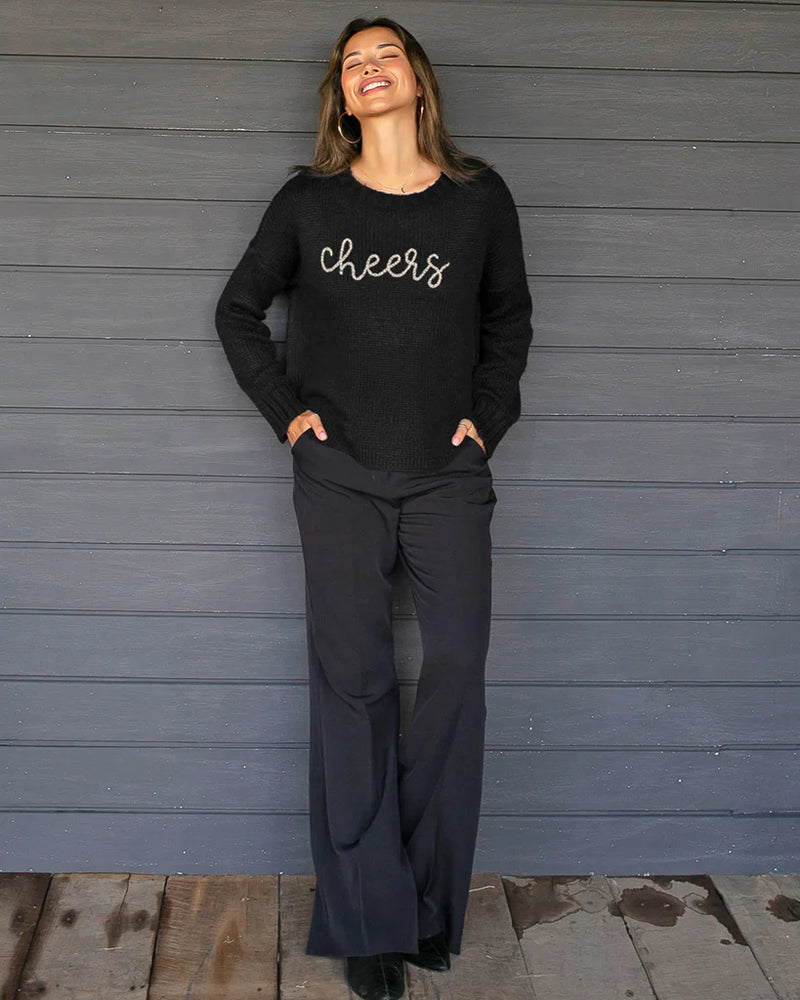 Cheers Cropped Embroidered Crew Chunky