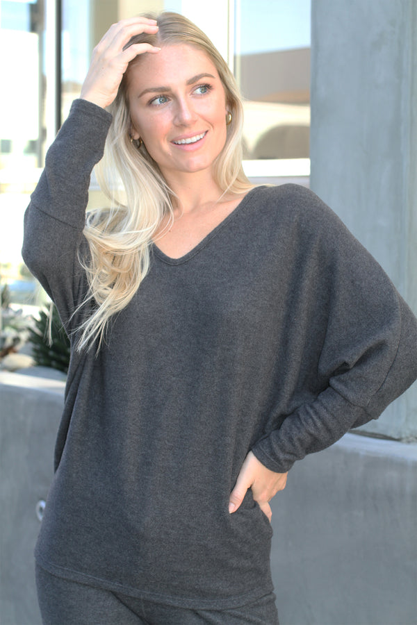 V Neck Sweater Charcoal